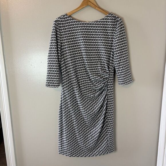 Coldwater Creek Ruched Dress Gray White Polka Dot Career Office Mature Sz 14 - Picture 1 of 8